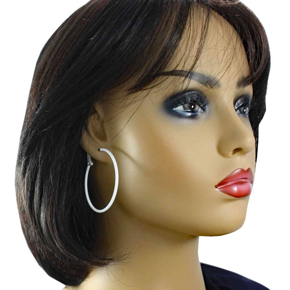 2″ Medium Sized White Skinny Hoop Pierced Earring – FE220WT
