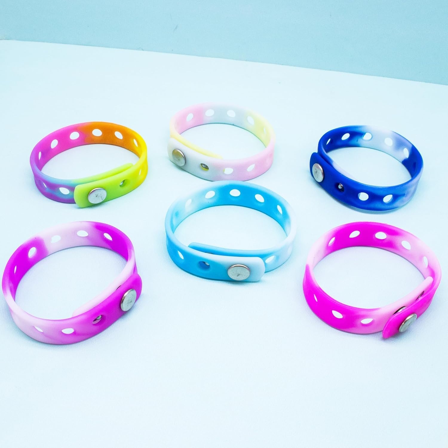Fun-Weevz 12 Silicone Charm Bracelets, Adjustable 8 Inch Wristbands