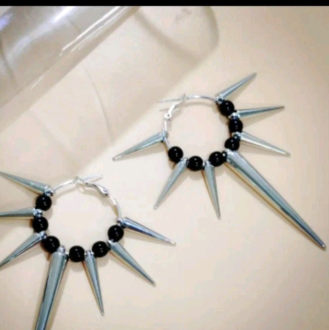 Gothic,Punk, , Long Spike &bead Hoop Earrings. Lightweight Teens,adults, Nwt