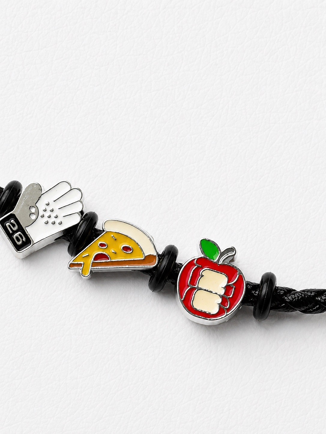 FIFA NYC Black Braided Faux Leather Charm Bracelet Enamel Beads