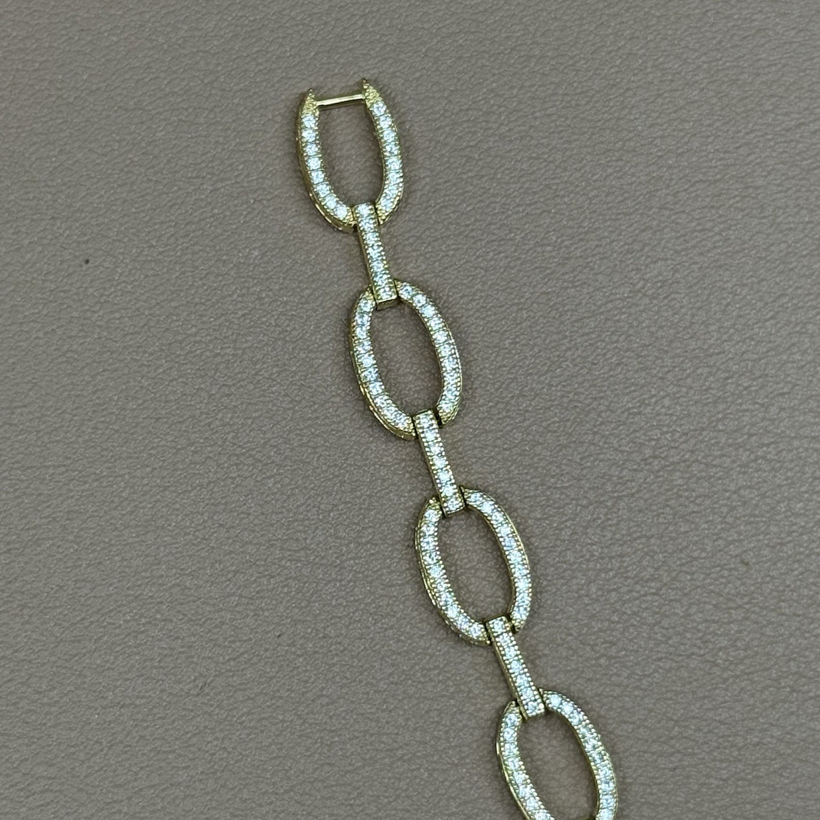 REL 925 Sterling Silver Gold Plated C Z Oval Bar Link Bracelet 6.5” 10g 9.1mm