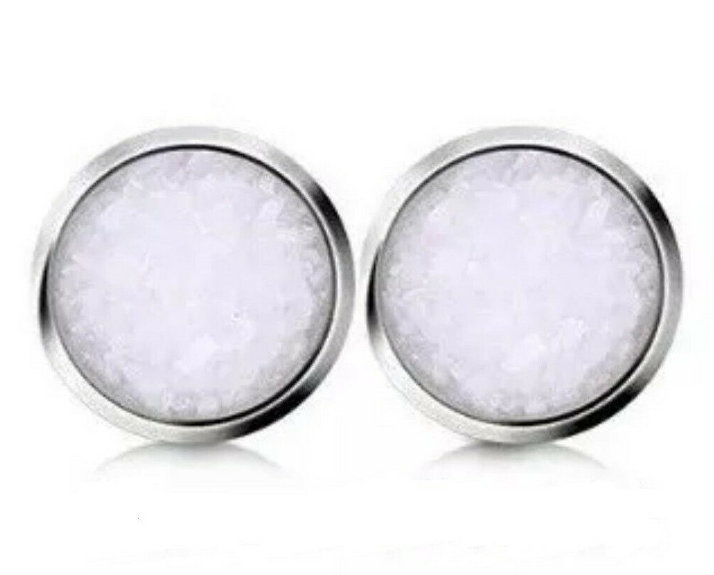 10mm faux Druzy Stud Earrings, Snow White Hypo Stainless Steel Boho Hippie Geode