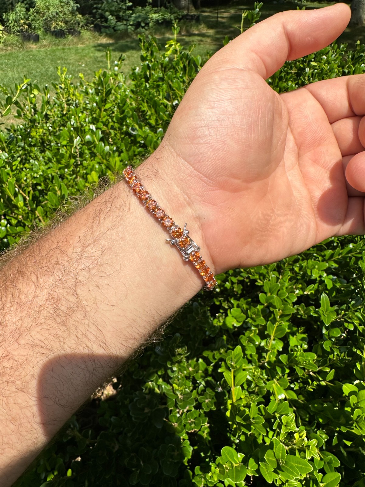 Real Iced Orange MOISSANITE 5mm Tennis Bracelet 925 Silver Passes Tester GRA