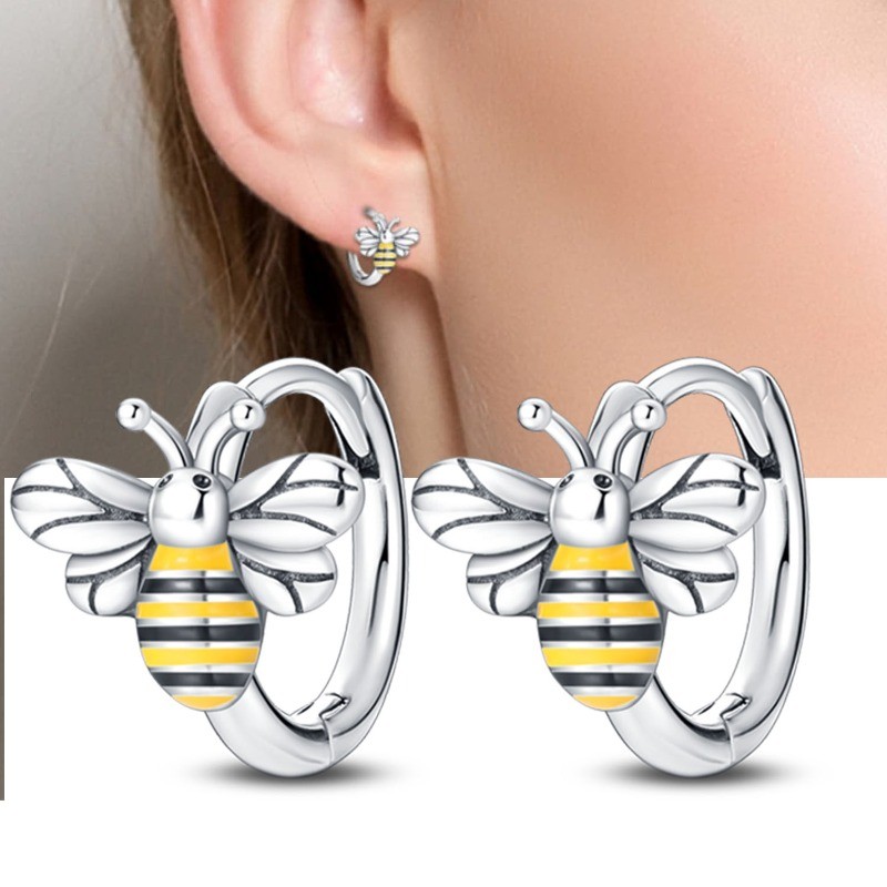 PANDACH 925 Sterling Silver Tiny Honey Bee Huggie Hook Earrings For Women Gift