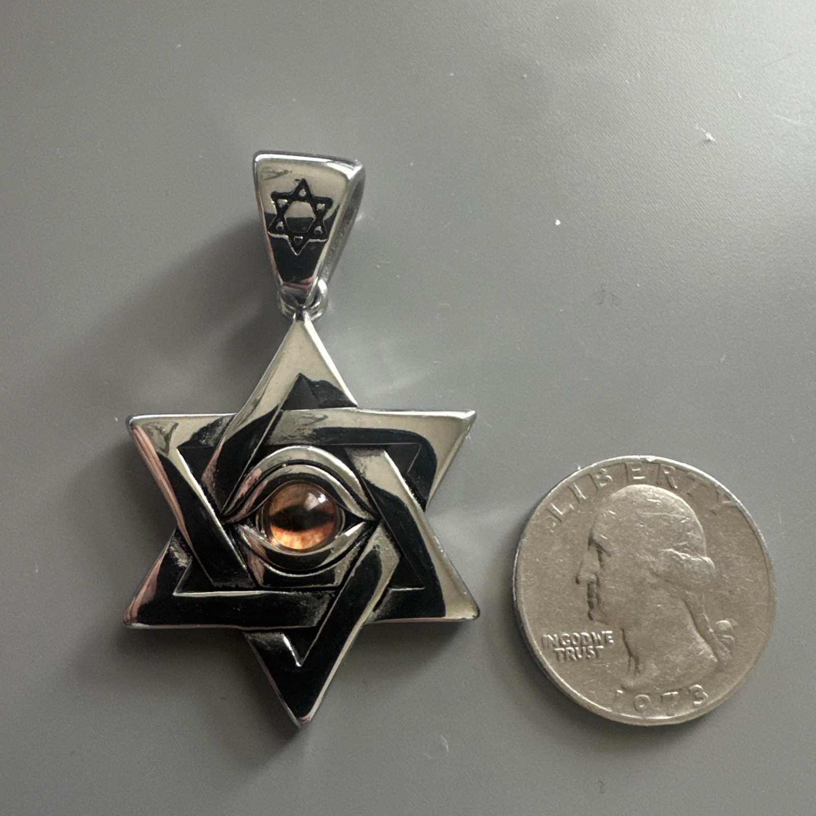Star Of David Evil Eye Stainless Steel Pendant 24” Chain Jewish Religious Israel