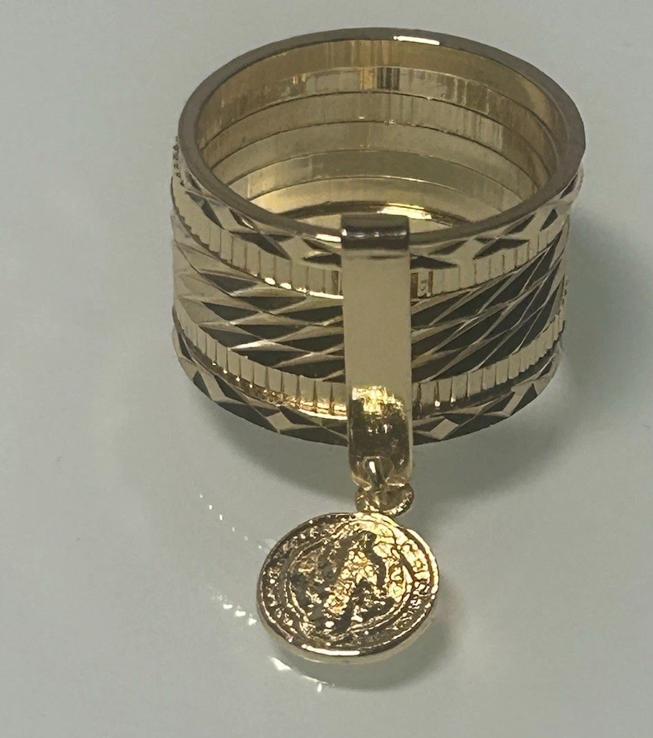 14k Gold Pleated 7 Days San Benito Semanario Ring Size 7, Anillo Semanario