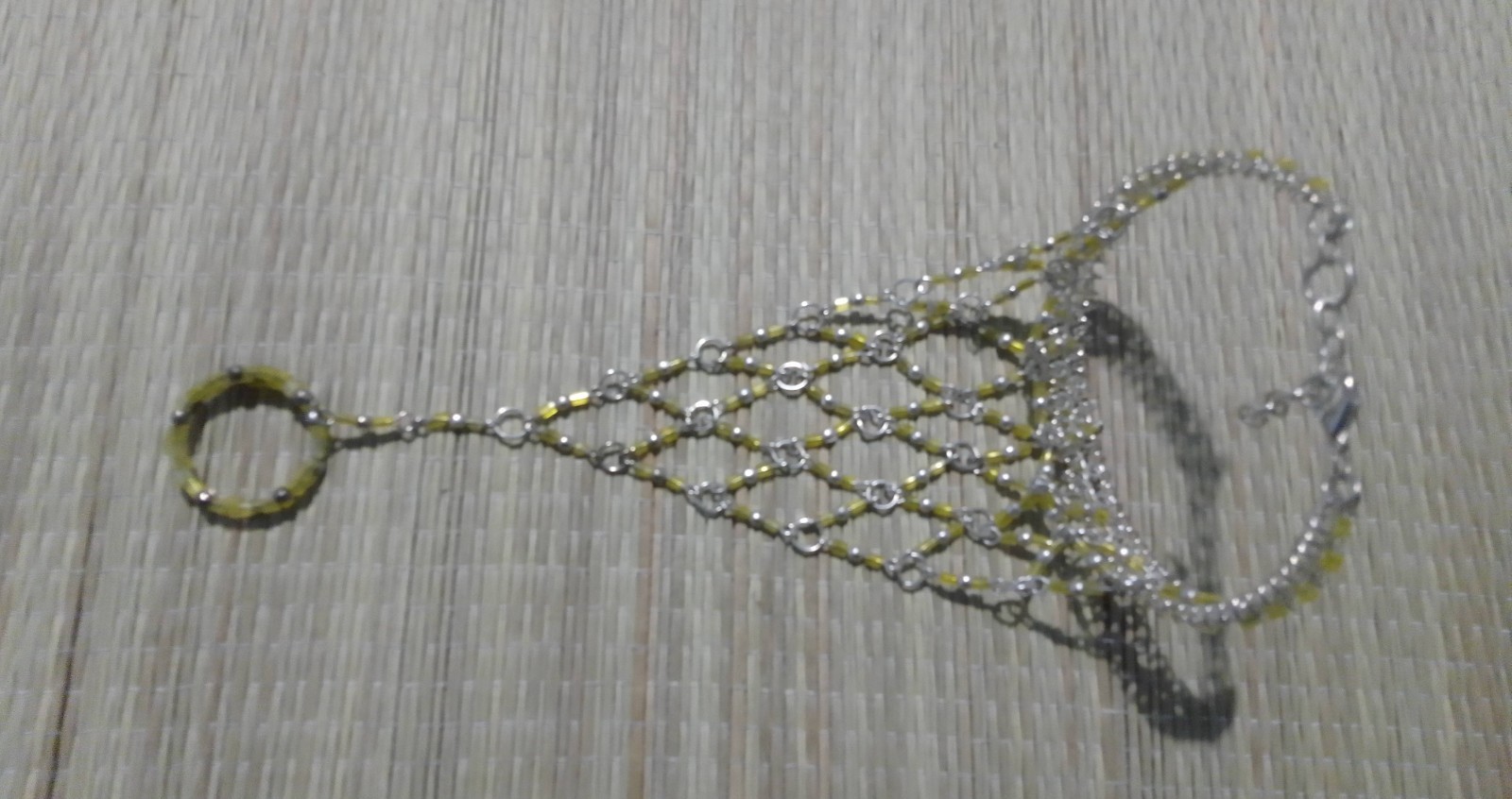 Indian Finger Ring Hand Harness Chain Beads Bracelet Vintage