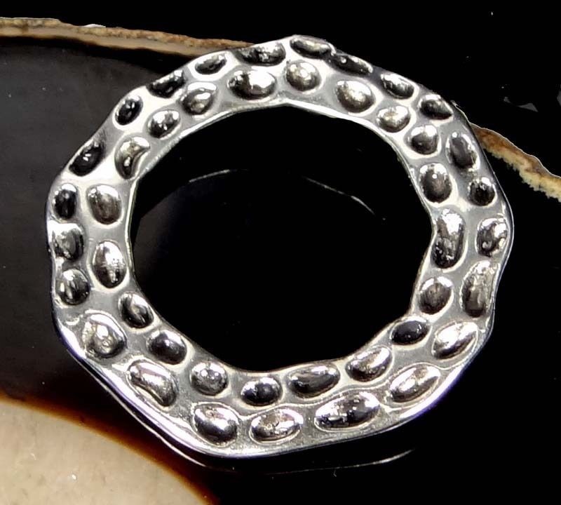 Antique Silver Pewter Hammered Oval Large Ring 45mm
