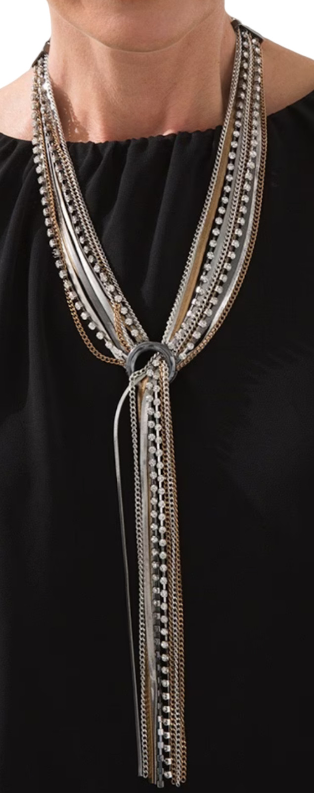 CHICO’S MIXED METAL MULTI STRAND GOLD SILVER TONE GEM STRANDS Y NECKLACE BOHO