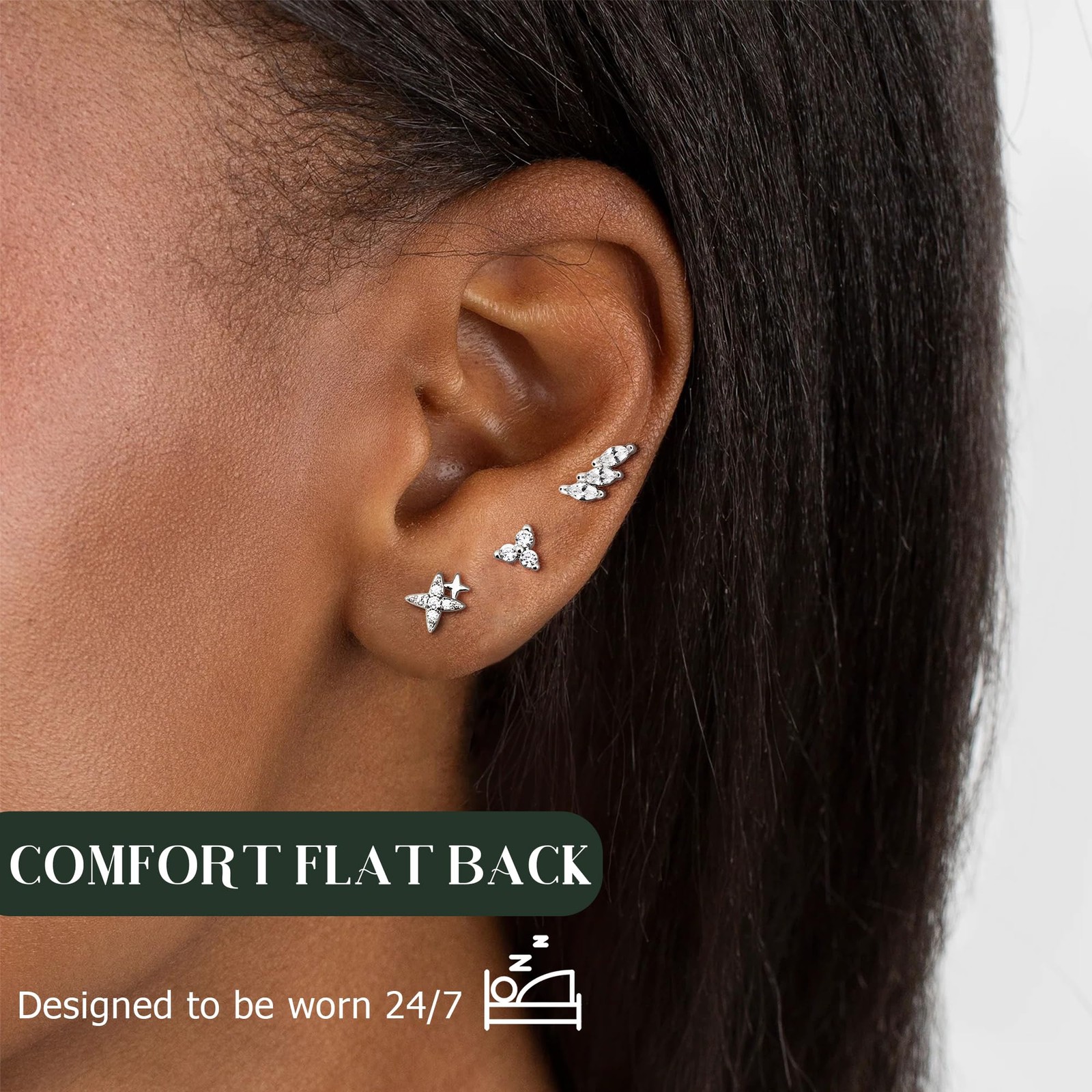 Dochais Flat Back Stud Earrings for Women and Men, Hypoallergenic 14k Gold Pl