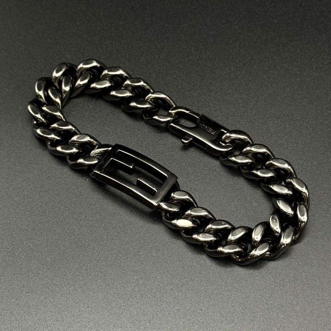 FENDI Bracelet Kihei Chain Baguette FF Logo Black Italy Authentic From Japan