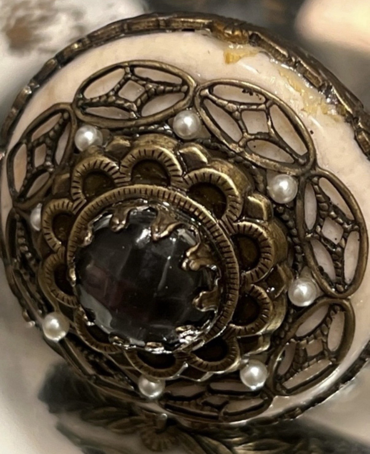 Sweet Romance OLLIPOP Ivory Bronze Ornate Statement Adjustable Cocktail Ring