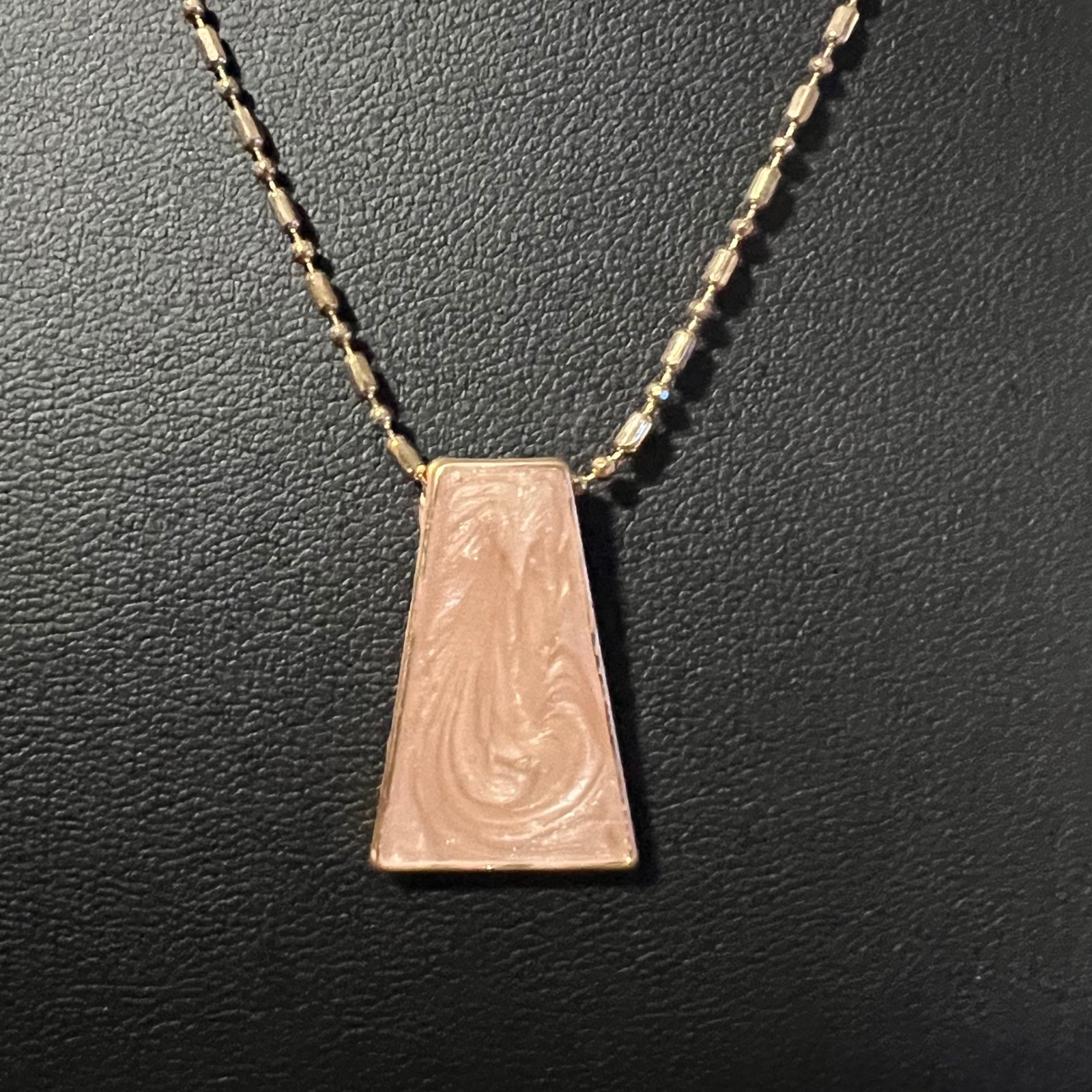Gold Tone Trapezoid Pendant Necklace Enamel Swirl Design Adjustable Chain 16 in