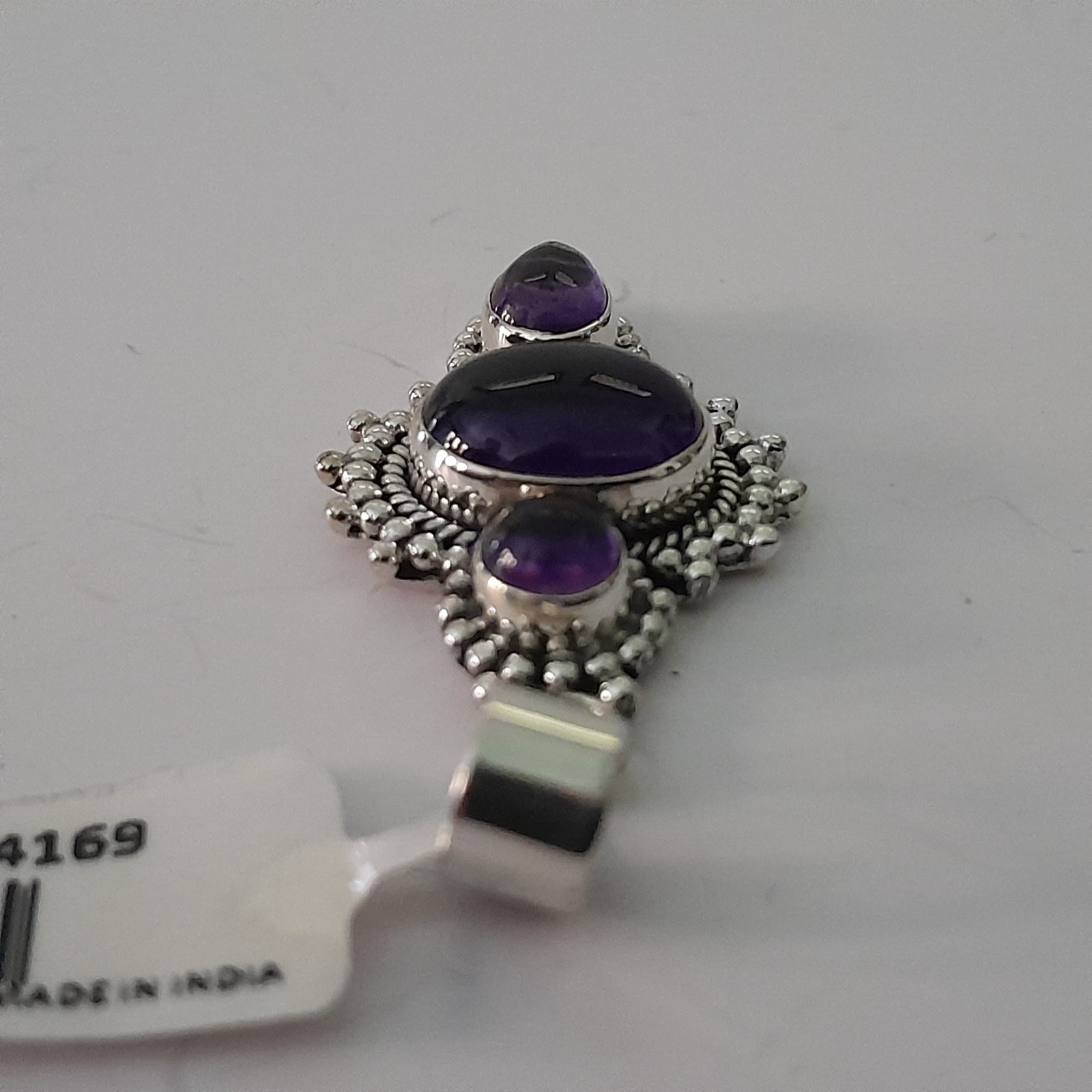925 Sterling Silver Three Stone Purple Cabochon Pendant 925 India NWT