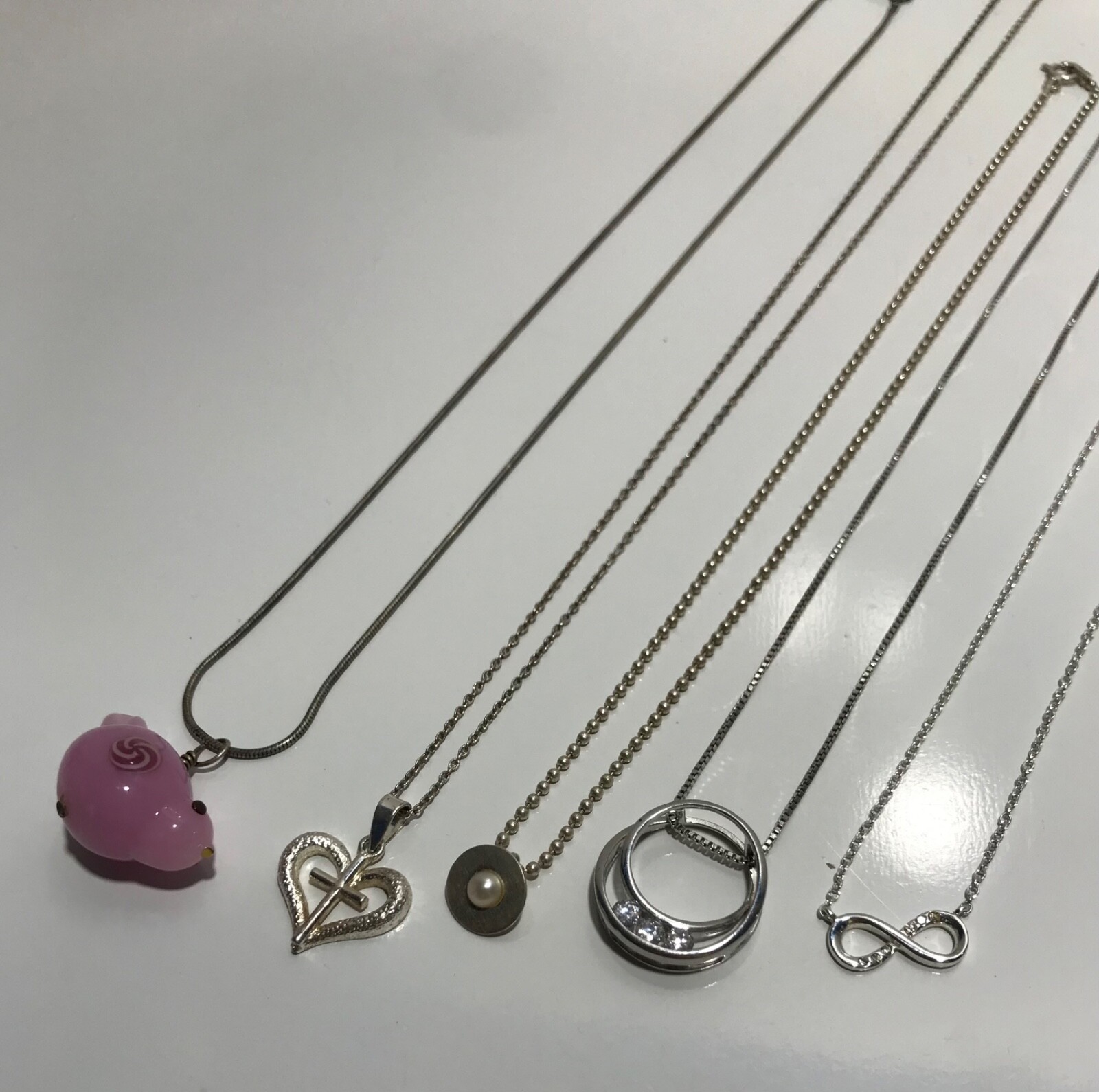 Sterling Silver Lot Of 5 Chain Necklaces With Pendants #9