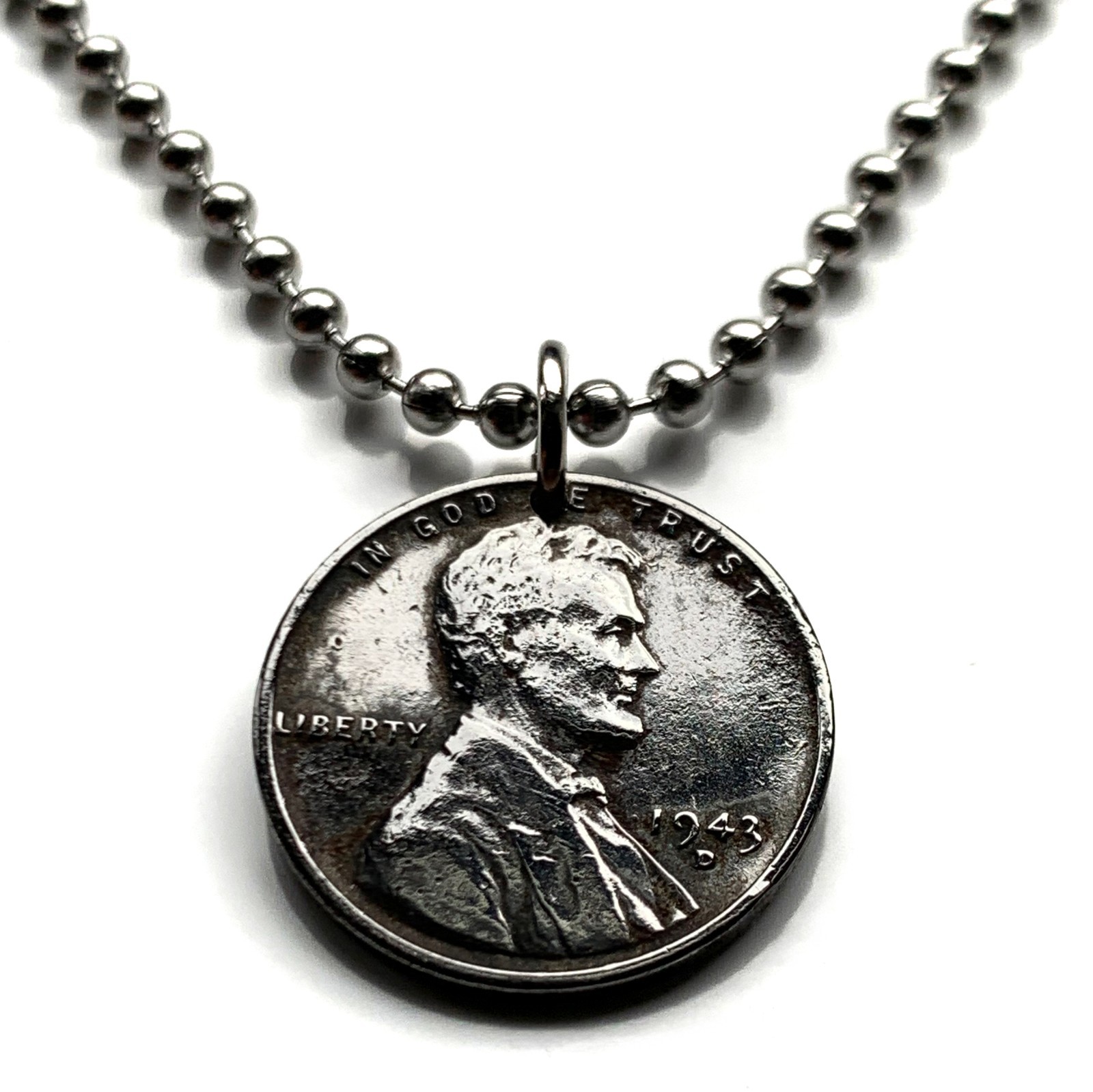 USA 1943 steel penny cent coin pendant World War 2 Allie Abraham Lincoln 001176e