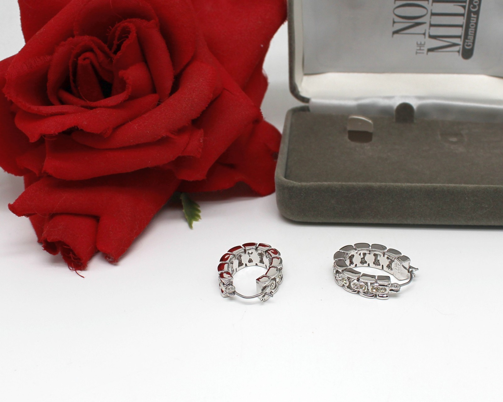 Nolan Miller Silver tone Rhinestone Hoops Pierced Earrings Cat RESCUE