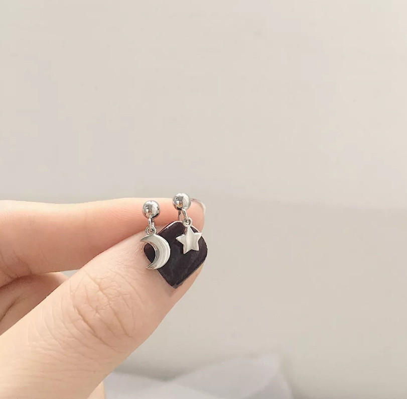 925 Sterling Silver Moon Star Ball Drop Dangling Stud Earrings Gift B36