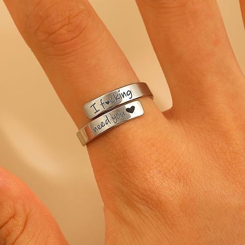 I Fcking Love You Ring For Women, Open Adjustable Stainless Steel Engraved He…