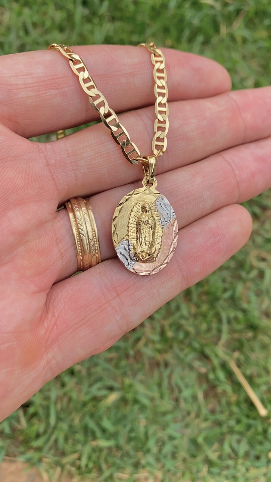 14K Gold Filled Virgem de Guadalupe Set Necklace 20″ and Bracelet 7.5″ Womens