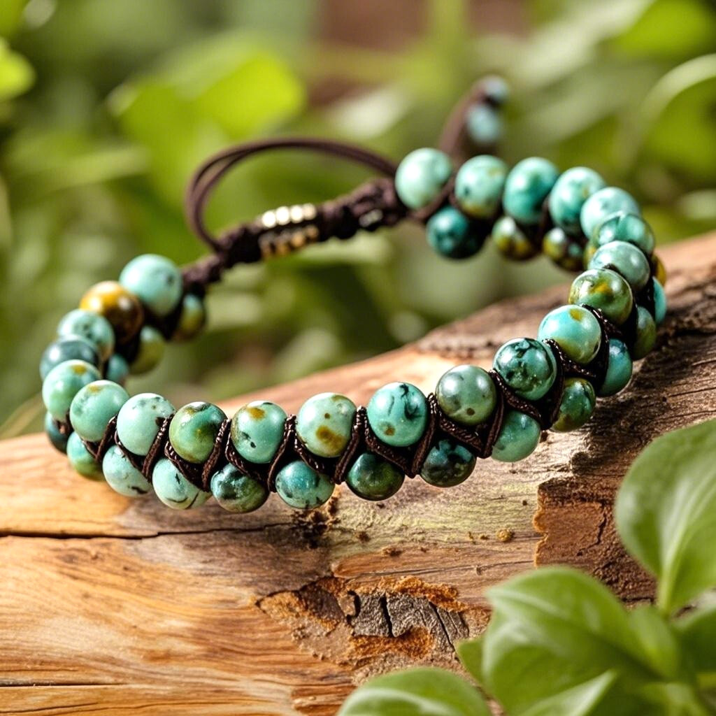 Handmade African Turquoise Double Braided Bracelet – 6mm Crystal Gemstone Bead