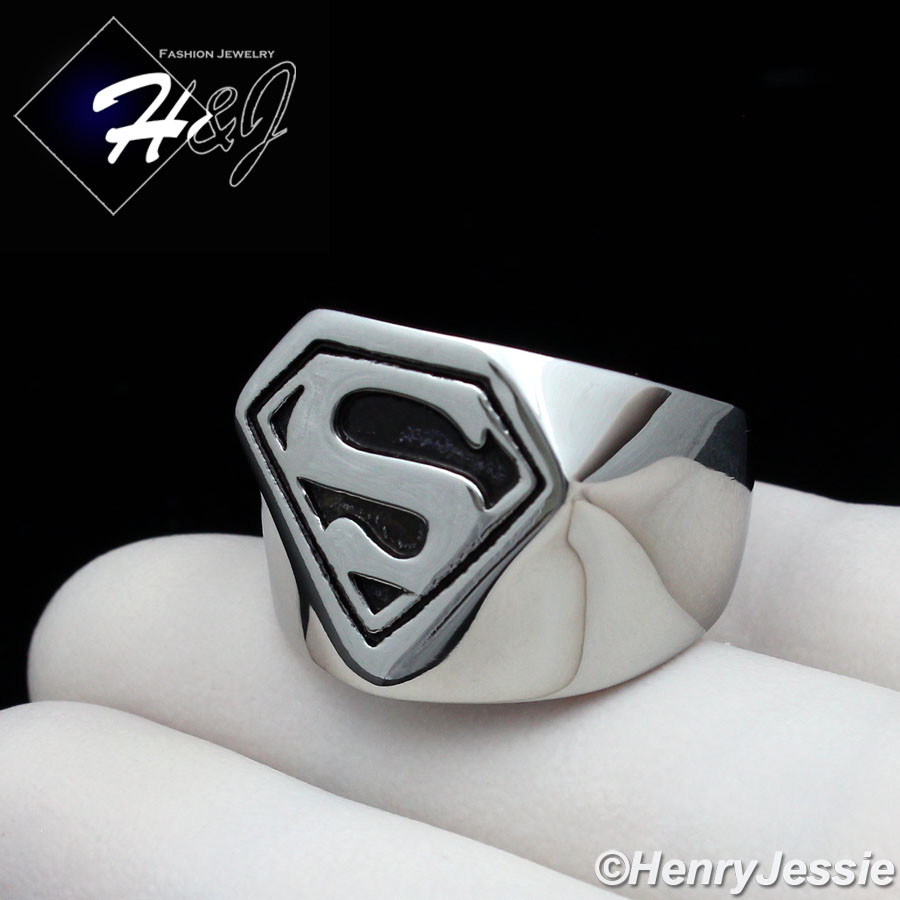 MEN Stainless Steel Silver/Black Plated Superman Ring Size 8-13*R121