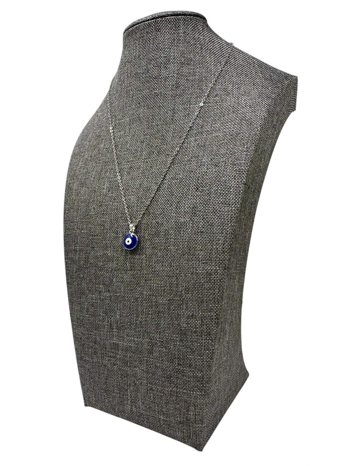 Evil Eye Necklace Glass Pendant Silver Tone Adjustable Chain Lucky Protection