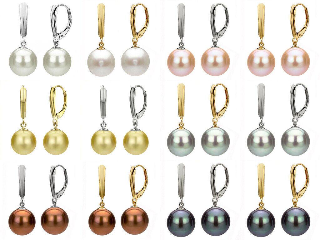 Natural 8/10/12/14/16mm South Sea Shell Pearl Dangle Leverback Earrings