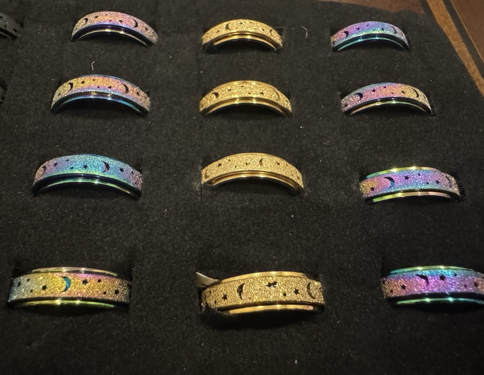 Puka Creations Titanium Steel Rings Stars Moon Middle Spins 70 PACK NEW!