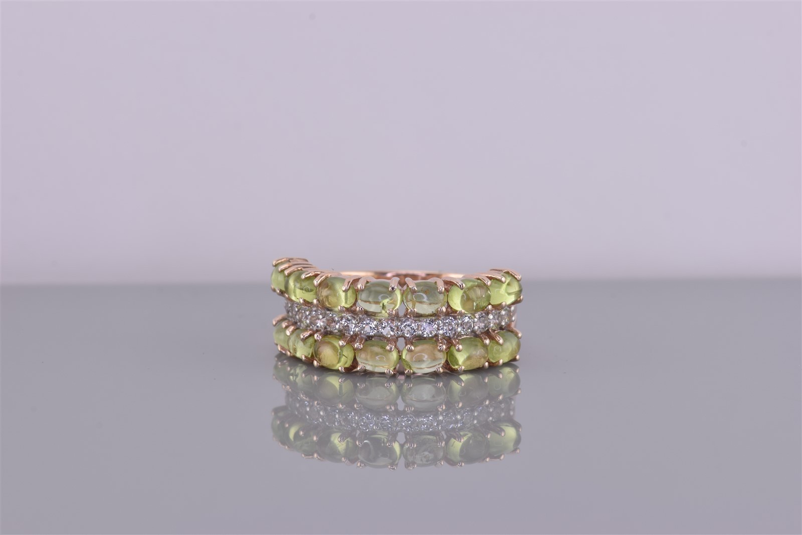 Gold Sterling Silver Stack Oval Green Peridot Cubic Zirconia Band Ring 925 Sz: 7