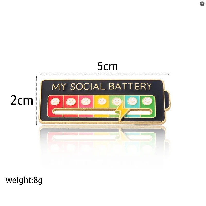 Mood Expression Pins for Women Men My Social Battery Brooches on Clothes Funny