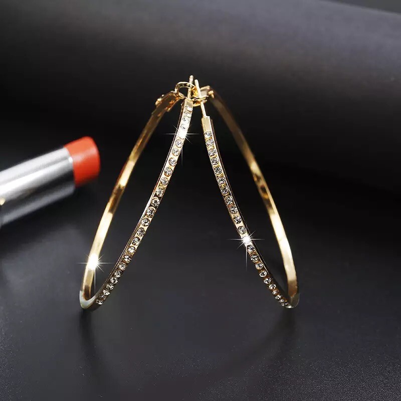 Cubic Zirconia CZ Large Pave Hoop Earrings Silver, Gold, Rose Gold 2.2 Inch E49