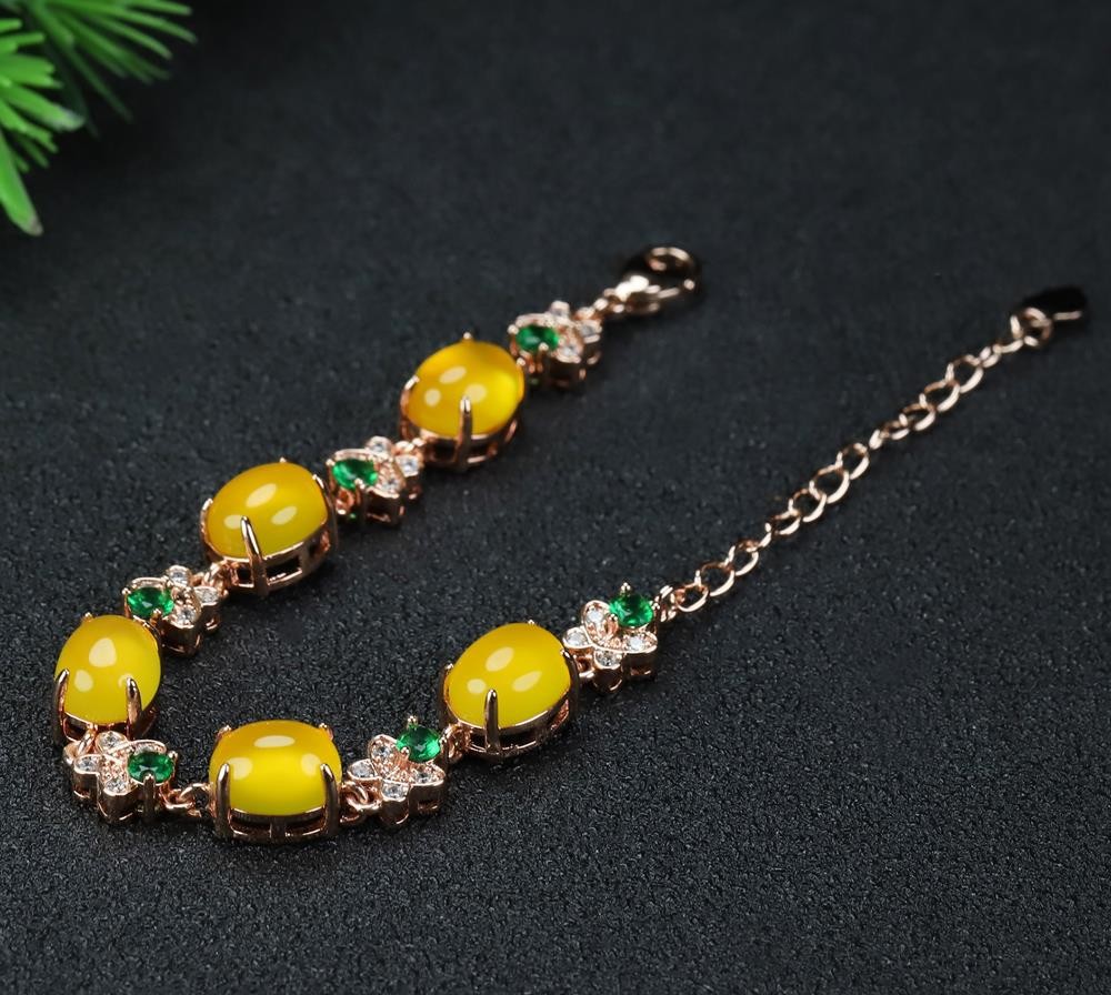 Girl Mothers Lady Women Yellow Jade Beads Bracelet Jewelry Gift Box DD301