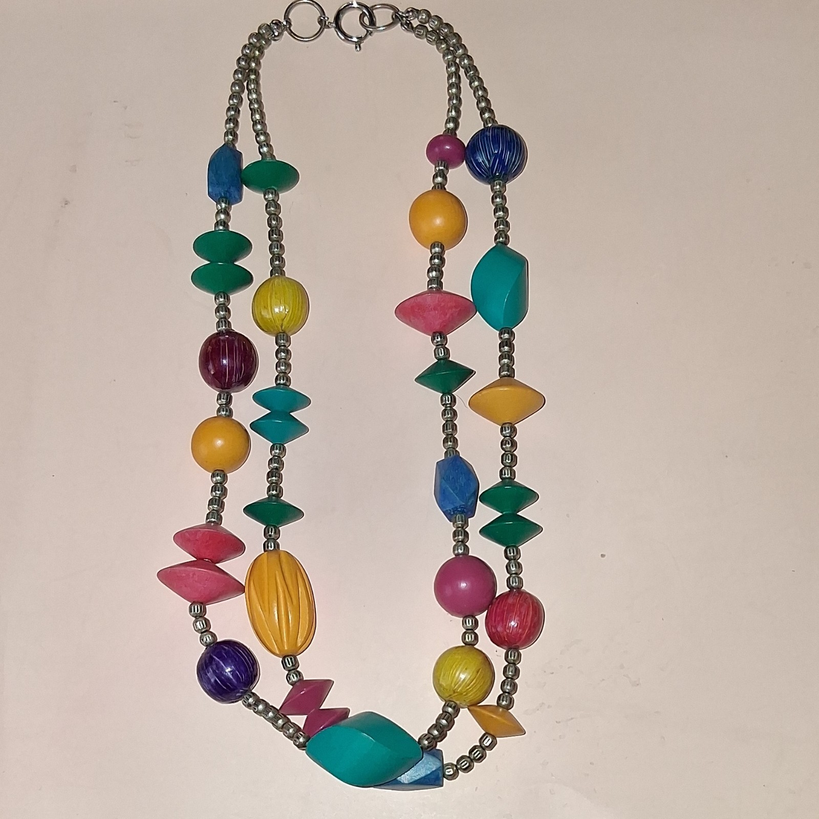 Multicolor 10″ Wood Beaded Necklace Lot Ball Chain Spring Ring Lobster Clasp