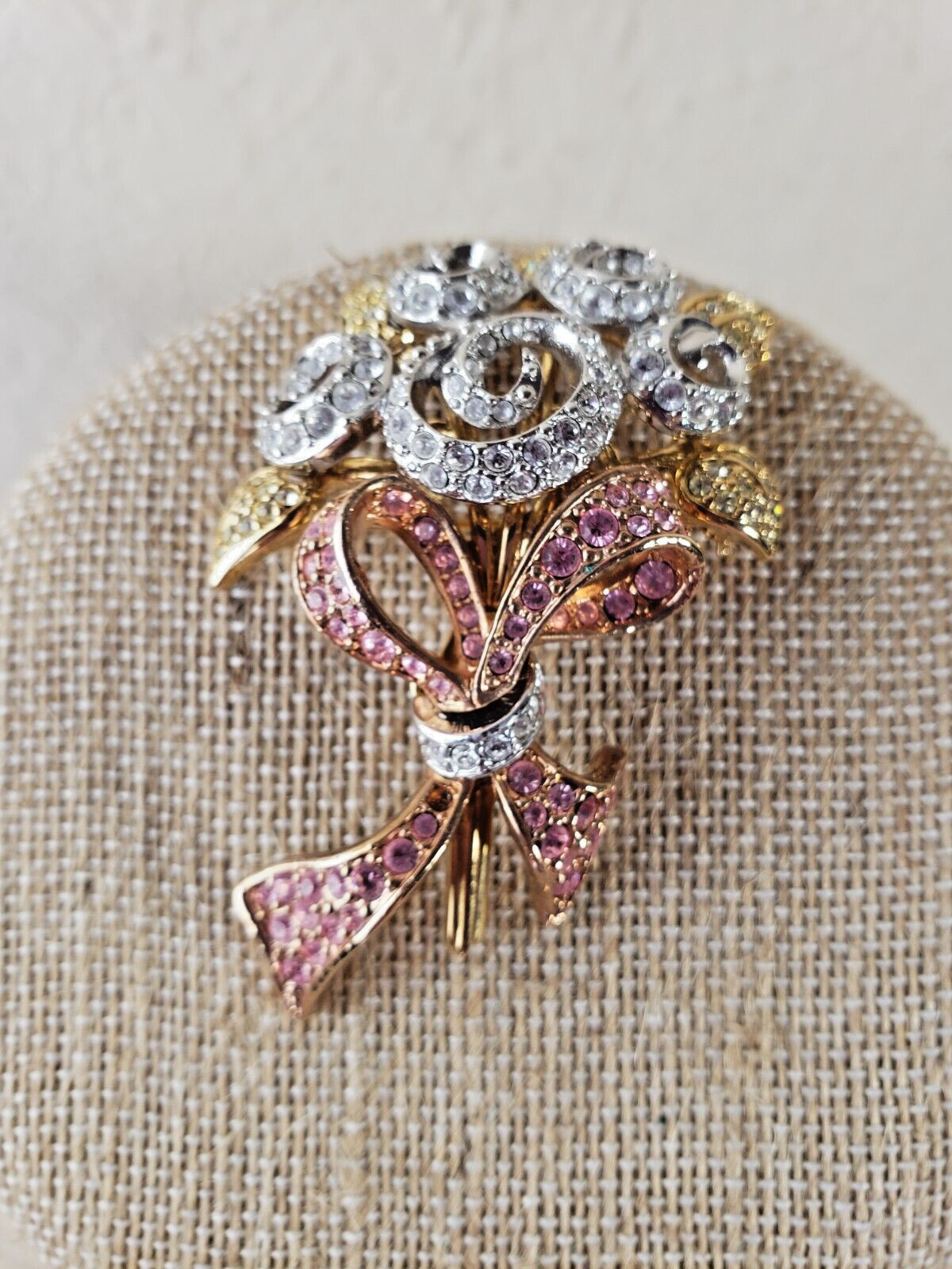 Swarovski Swan Signed Crystal Floral Bouquet with Pink Bow