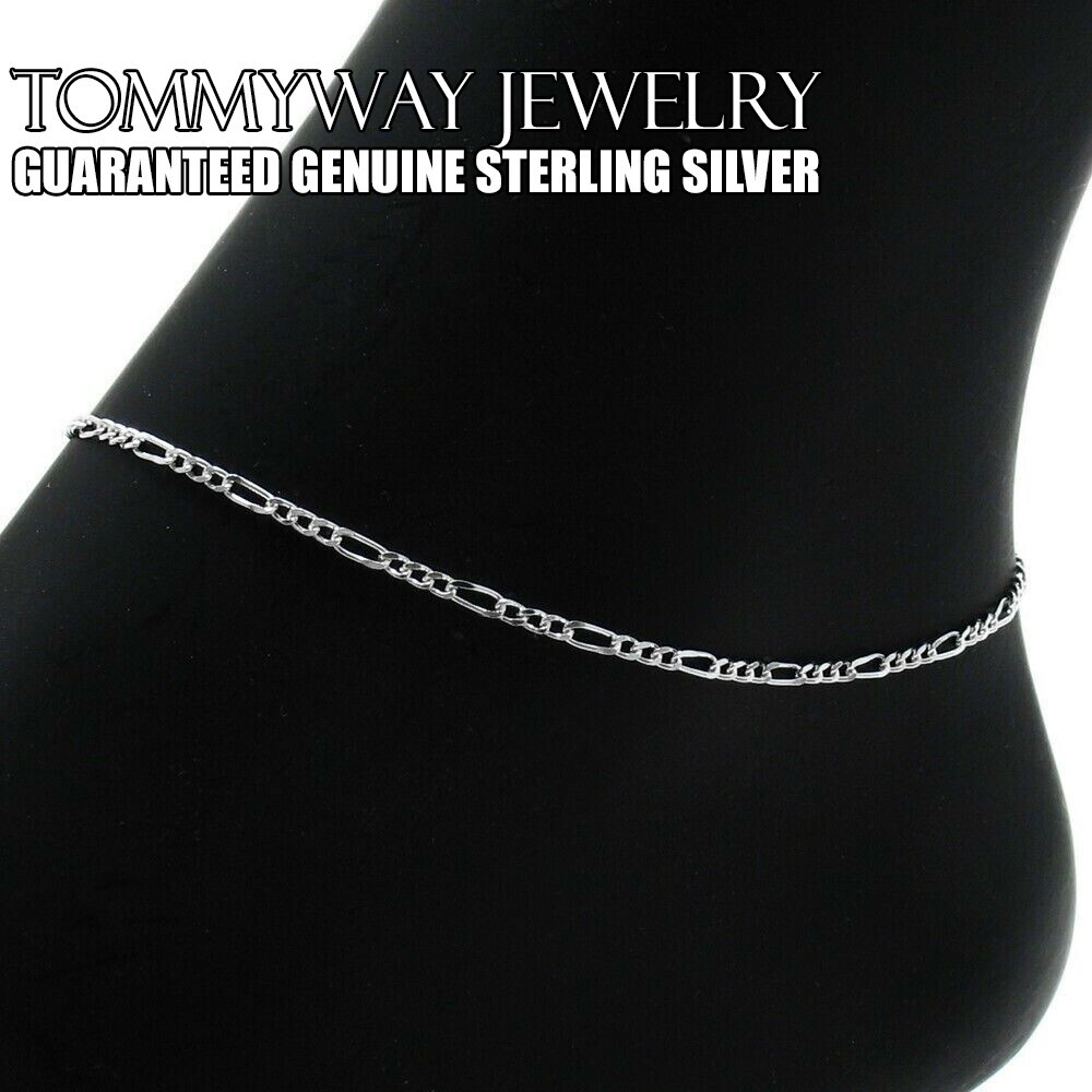 Real 925 Sterling Silver 7″ 8″ 9″ 10″ 11″ 12″ Figaro Anklet or Bracelet 2mm