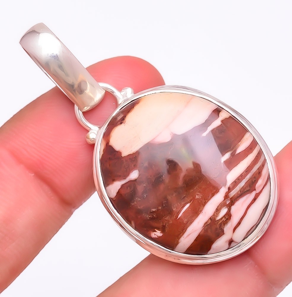 Natural Cappuccino Jasper Gemstone 925 Silver Plated Jewelry Pendant 1.8″ T861