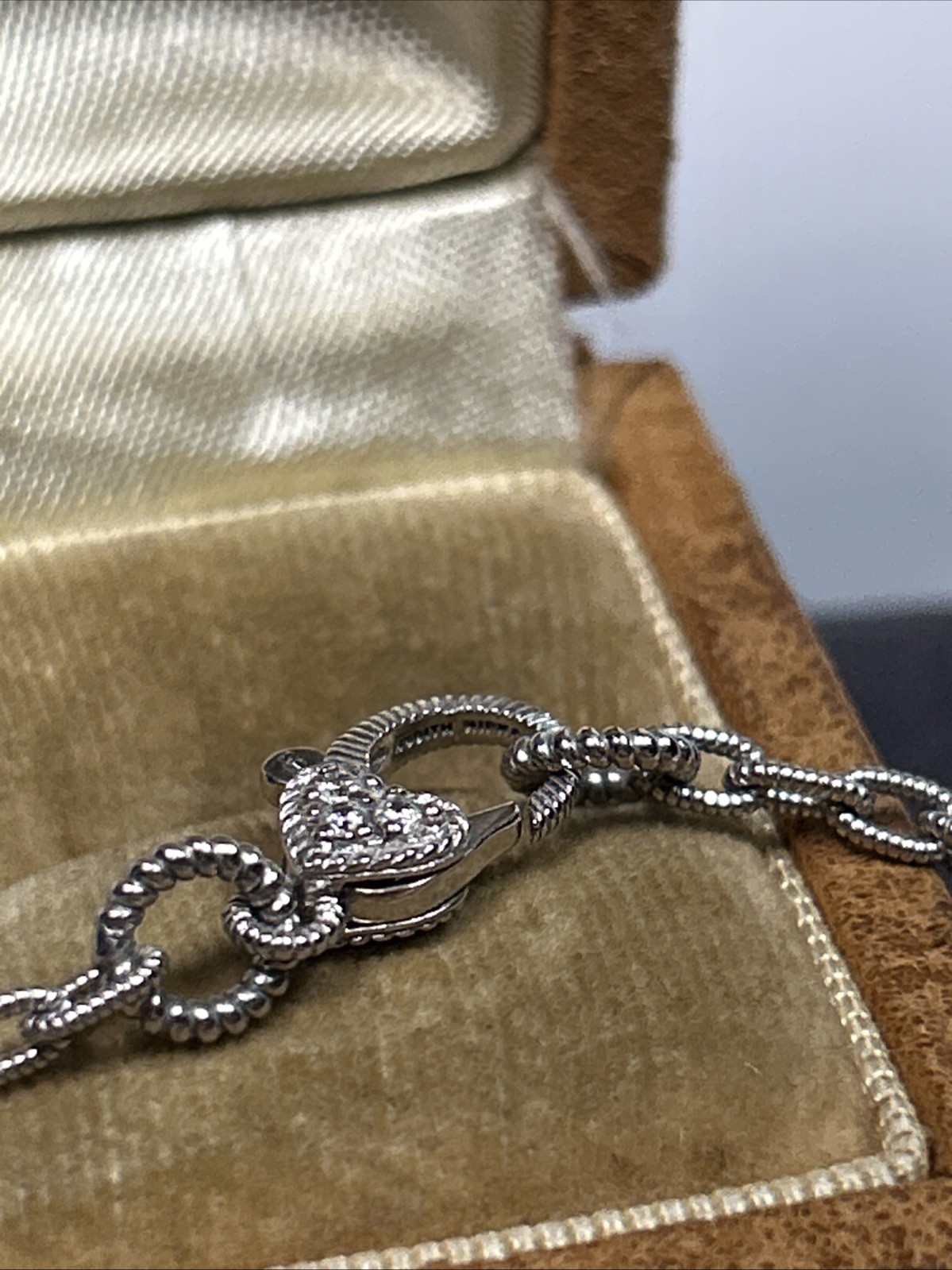 Judith Ripka Sterling Silver Textured Marquise Link CZ Station Necklace