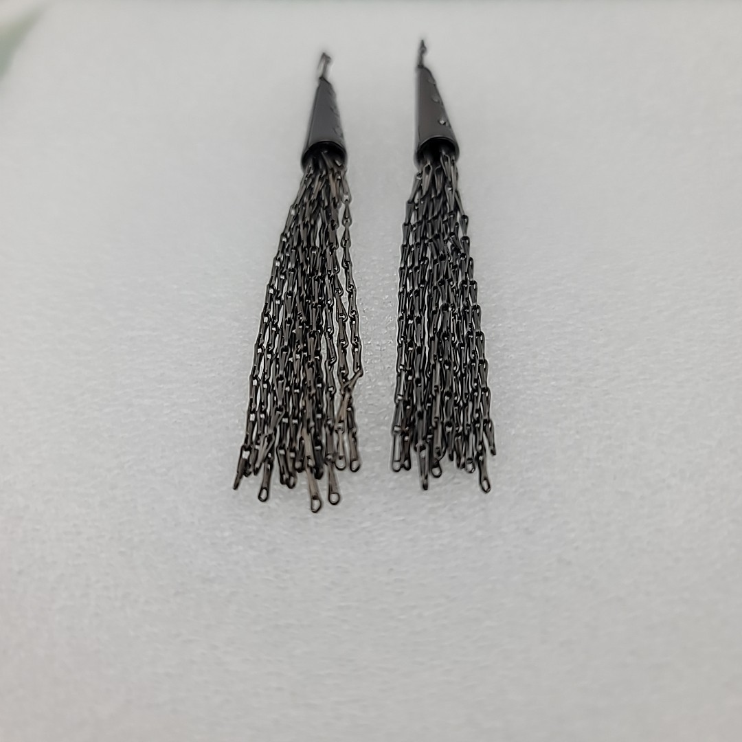 Gun Metal Grey Tassel Fringe Dangle Pierced Earrings