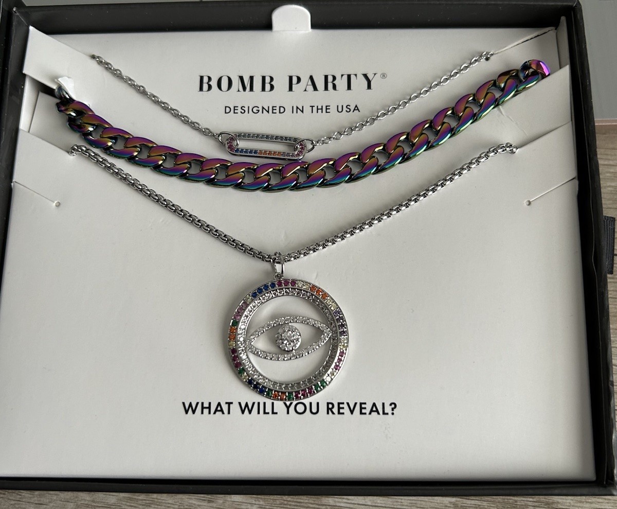Bomb Party Lux Layers Spring 2023 3 Necklaces Evil Eye Rainbow New