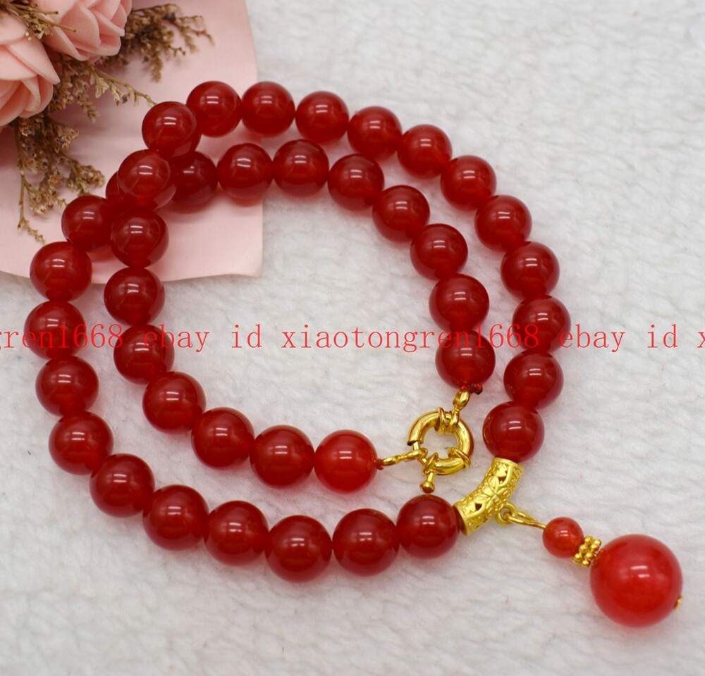 Natural Pretty 8/10/12mm Red Jade Gemstone Round Beads Pendant Necklace 16-26in