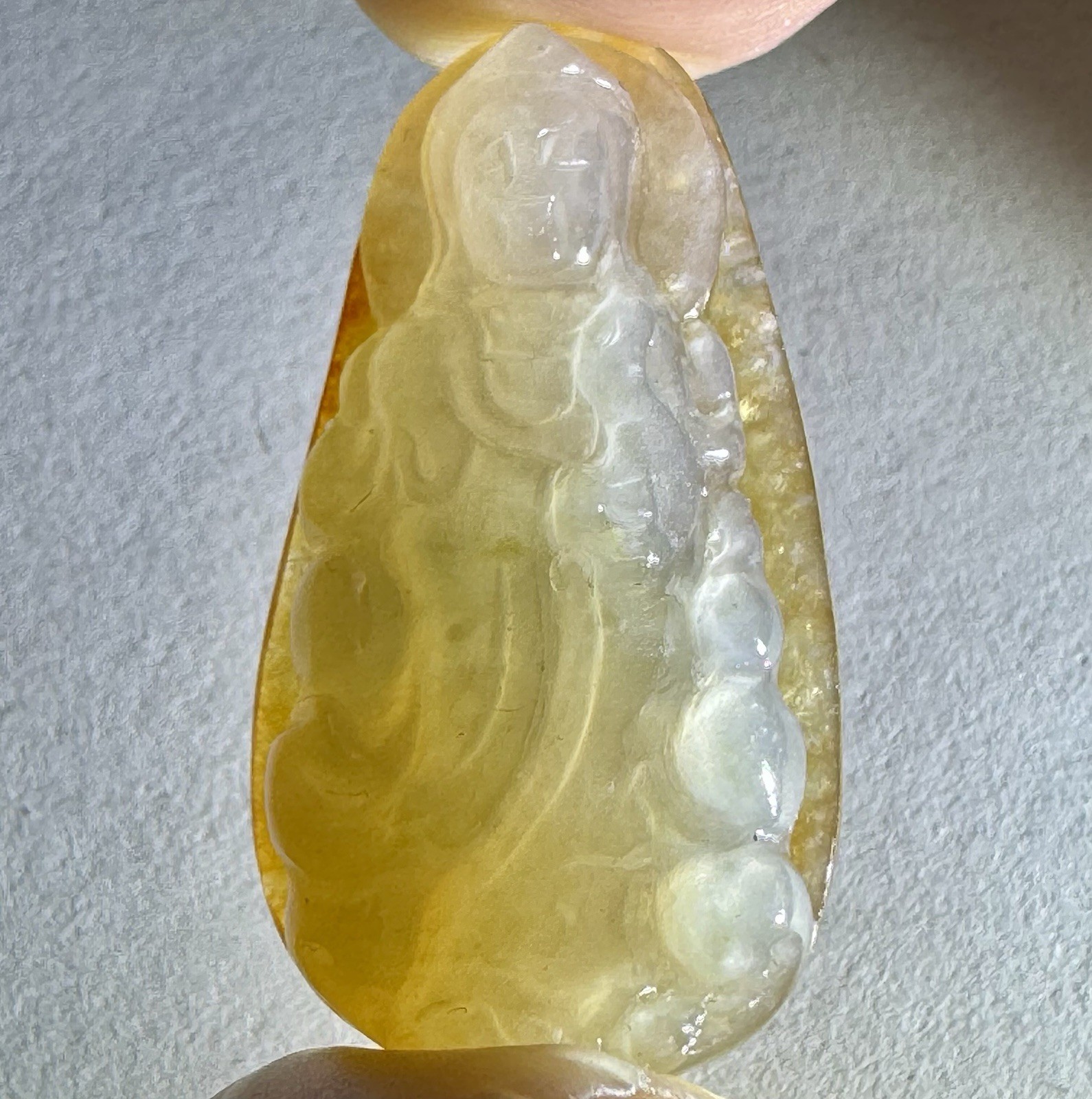 Natural Burmese Transparent Golden Clear Jadeite Jade A Pendant Guanyin Kwan Yin