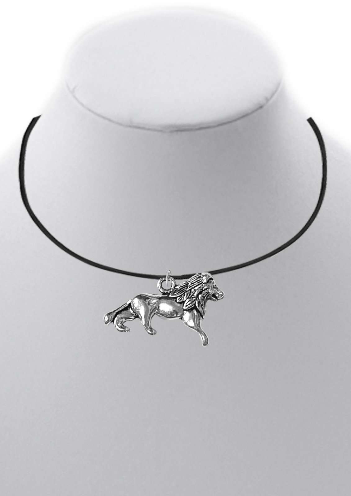 * 21″ BLACK CORD * Necklace with ch126 Lion Silver tone