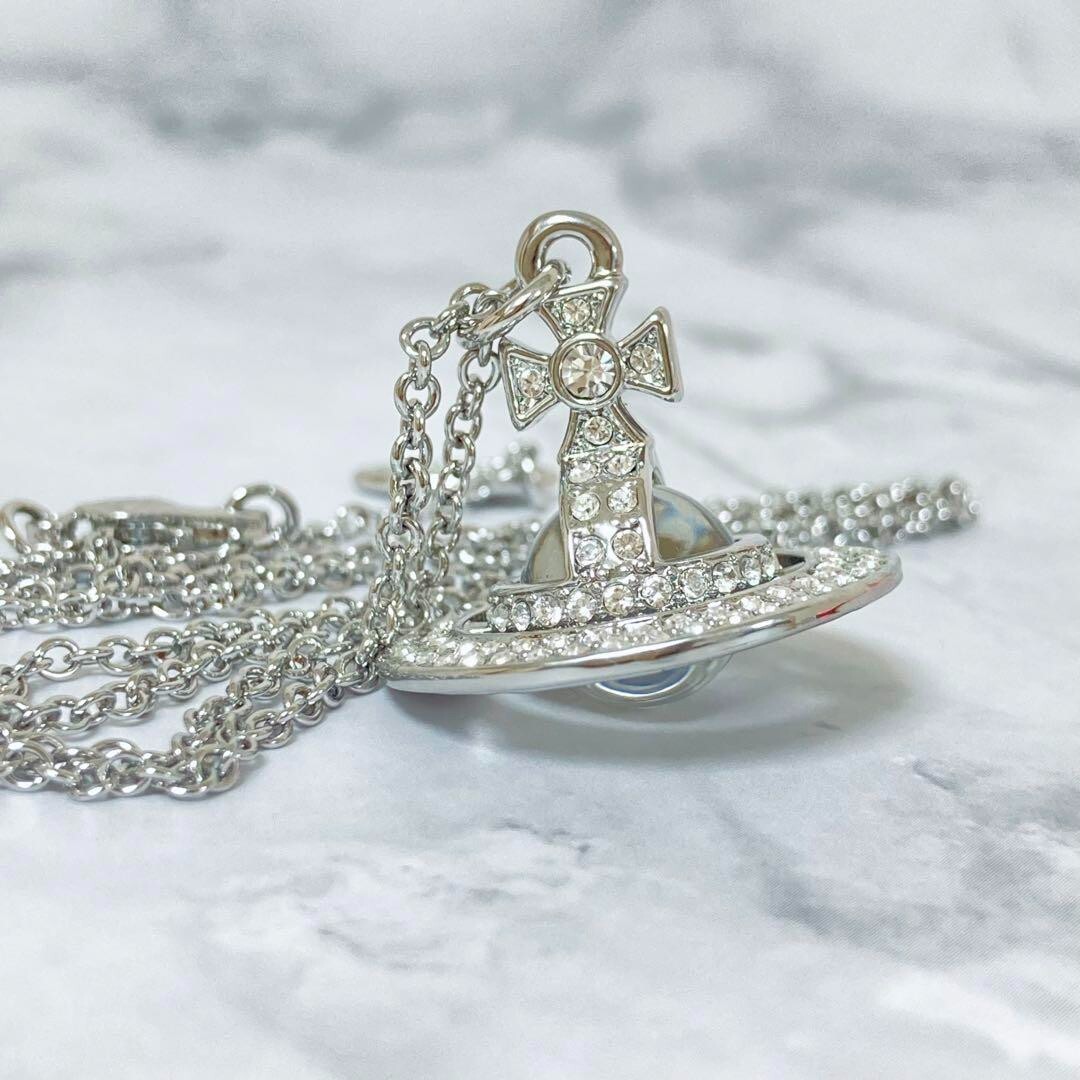 Vivienne Westwood Tiny ORB Full Rhinestone Necklace Silver Pendant Outlet 2.5cm
