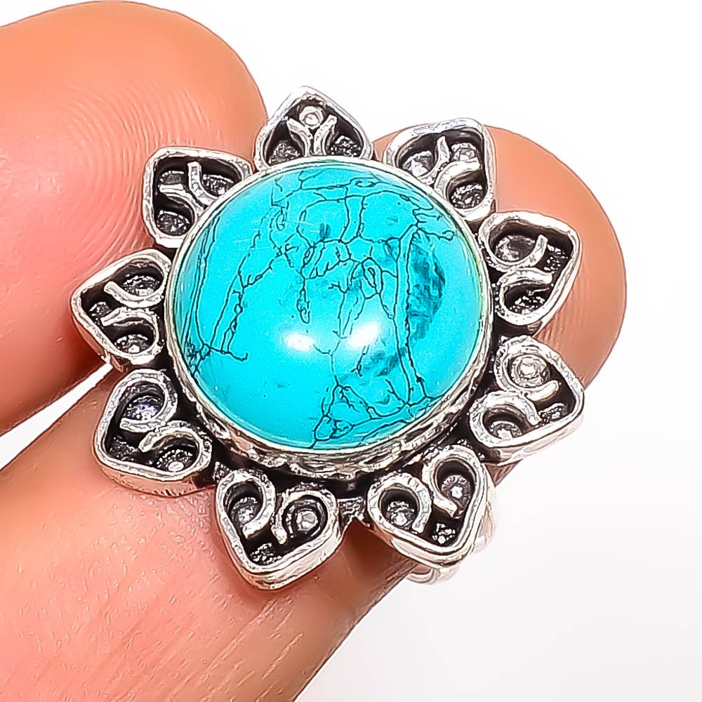 Turquoise Gemstone 925 Silver Plated Ring s.8.5 TR7508-1116