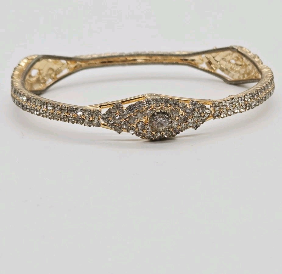 Crystal Bangle Bracelet White rhinestone Gold tone Circular Round 9.5 in