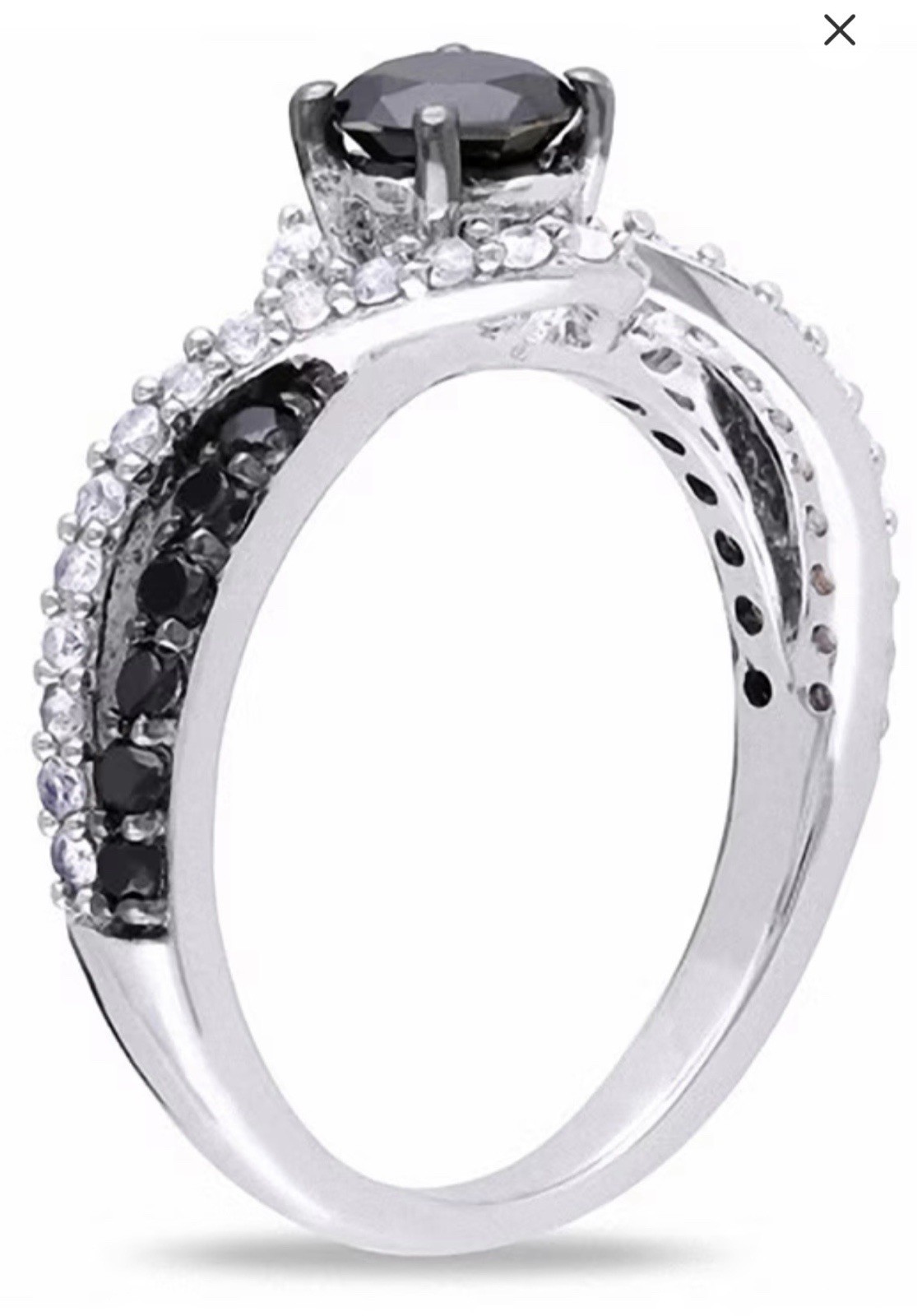 Silver Tone Black Onyx Round Prong Set Swirl Ring Sim Diamond Accents Sz 10
