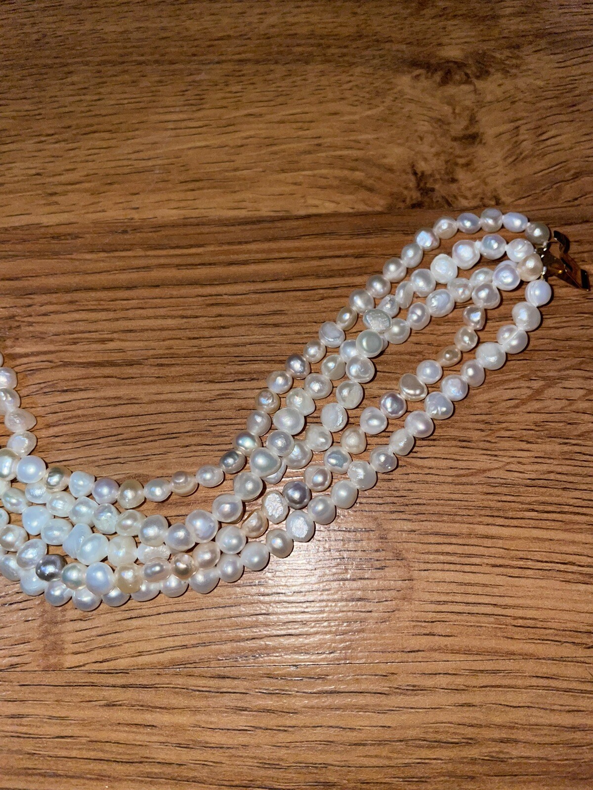 Gold Tone Clasp 5 Row White/pink Freshwater Pearl 8” Bracelet Faux Peal Clasp