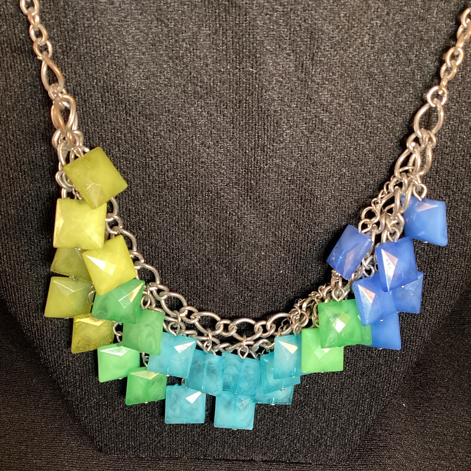Blue and Green Chunky Bead Lobster Clasp Necklace w/ Two Bracelet Set
