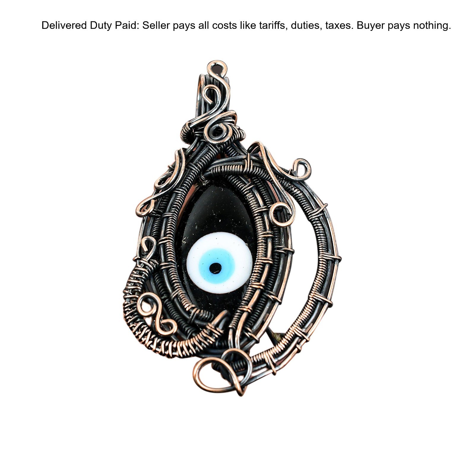 Copper Black Color Evil Eye Stone Handcrafted Mother Engagement Pendant Jewelry